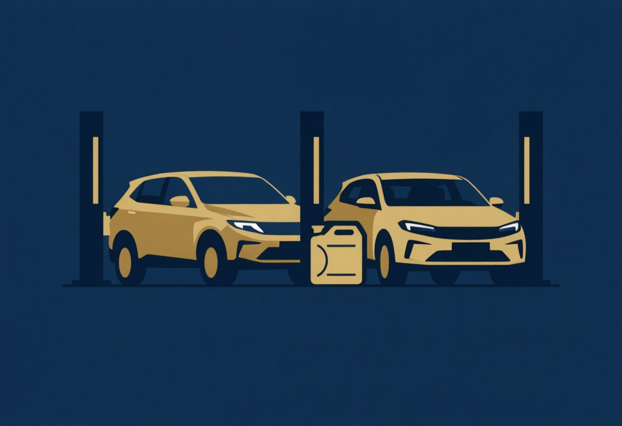 Условная иллюстрация автомобилей и оборудования автосервиса